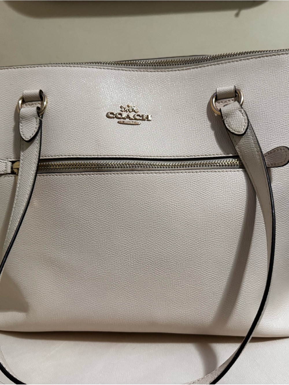 Coach Cream Leather Zip-Front Tote with Gold Hardware